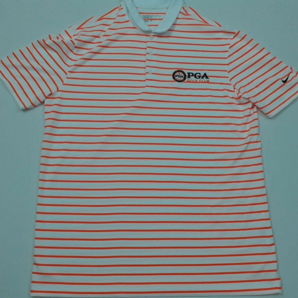 Nike Golf Standard Fit Orange Striped Short Sleeve